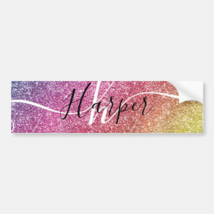 Rainbow Glitter Monogram Namn Bildekal