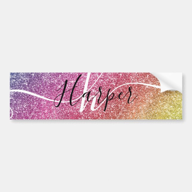 Rainbow Glitter Monogram Namn Bildekal (Framsidan)