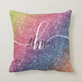 Rainbow Glitter Monogram Namn Throw Cushion Kudde