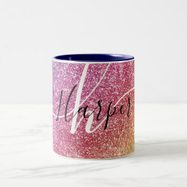 Rainbow Glitter Monogram Namn Två-Tonad Mugg