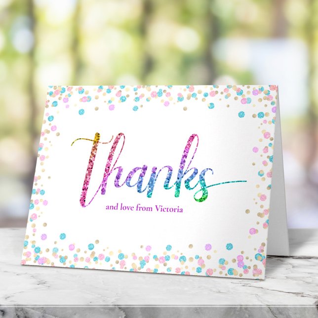 Rainbow Glitter Ombre Confetti Sweet 16 Birthday Tack Kort (Skapare uppladdad)
