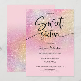 Rainbow glitter ombre girly rosa Sweet 16 Inbjudningar