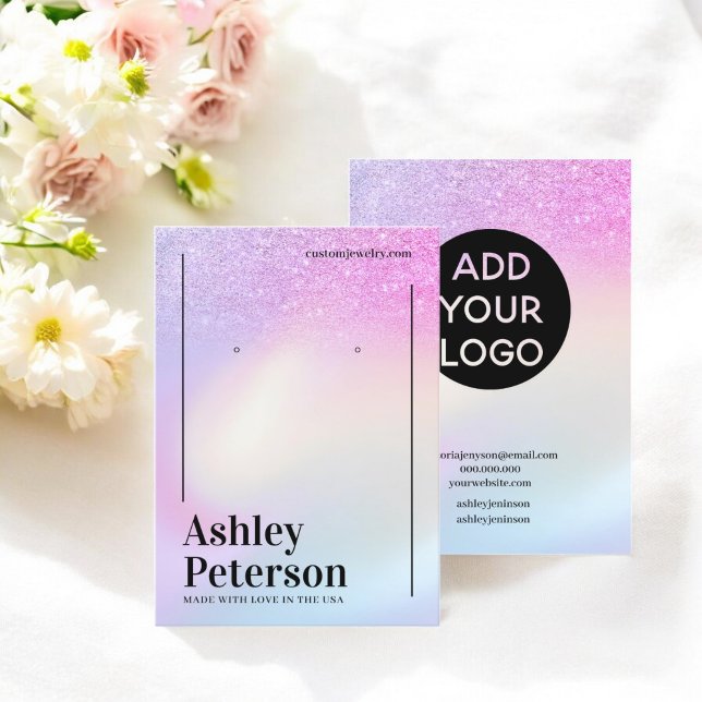 Rainbow Glitter Ombre Holografisk örring visning Visitkort (Rainbow Glitter Ombre Holographic earring display Business Card)