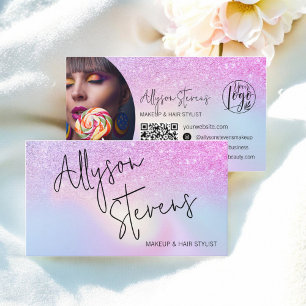 Rainbow Glitter Ombre Holography Makeup QR Visitkort