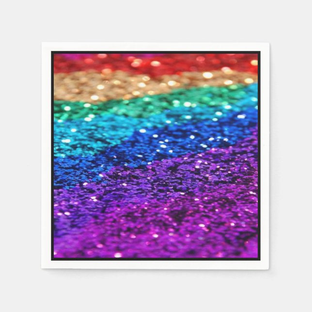 Rainbow Glitter Pappra Party Napkins Pappersservett (Framsidan)