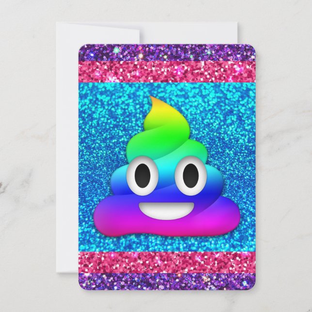 Rainbow glitter poop emoji-inbjudan inbjudningar (Framsida)