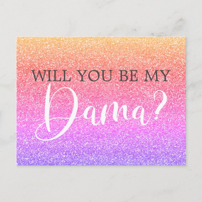 Rainbow Glitter Quinceanera Dama Frieri Inbjudan Vykort (Framsida)