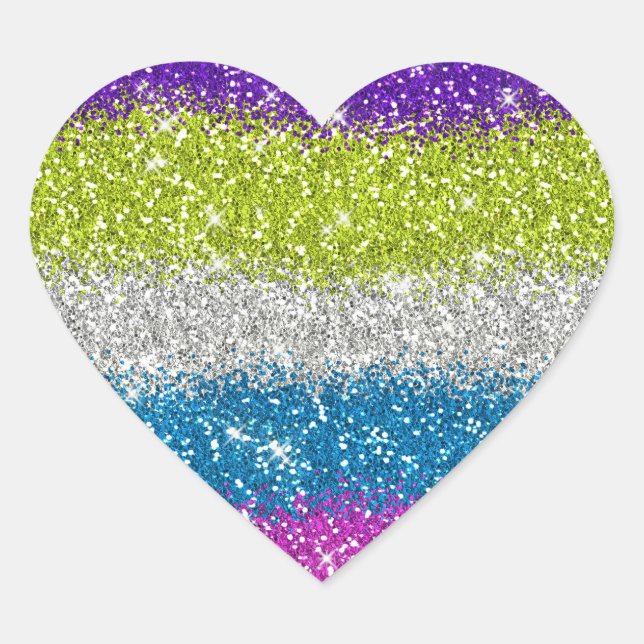 Rainbow Glitter Rand Hjärtformat Klistermärke (Framsida)