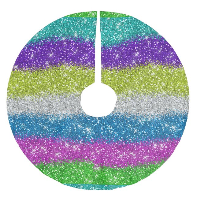 Rainbow Glitter Rand Julgransmatta Borstad Polyester (Framsidan)