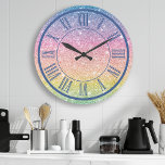 Rainbow Glitter Roman Numeral Gnistra Girly Stor Klocka<br><div class="desc">Rainbow Glitter Roman Numeral Gnistra Girly Large Clock</div>