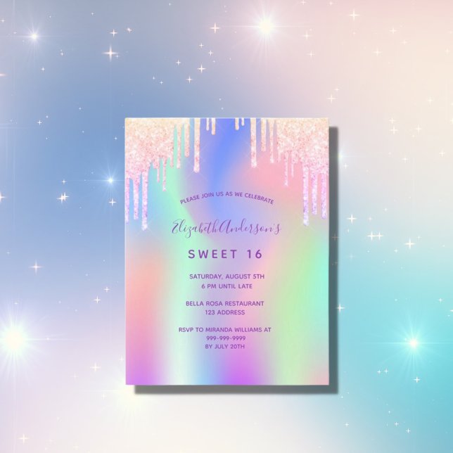 Rainbow glitter rosa ros guld Sweet 16 inbjudan (Skapare uppladdad)