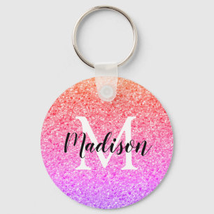 Rainbow Glitter Script Monogram-Personlig Nyckelring