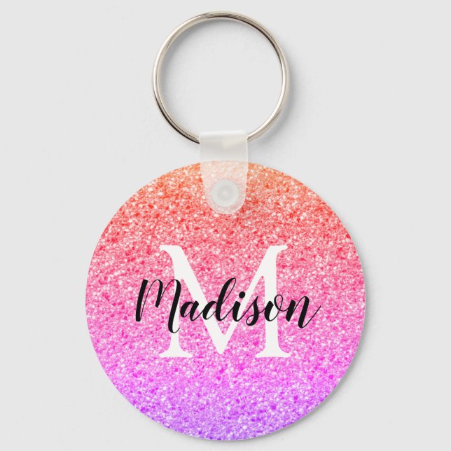 Rainbow Glitter Script Monogram-Personlig Nyckelring (Framsida)