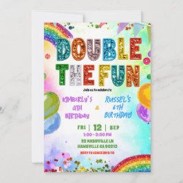 Rainbow Glitter Sequin Sibling Birthday Invitation Inbjudningar