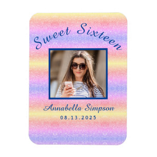 Rainbow Glitter Sweet 16 Birthday Spara datumet Magnet