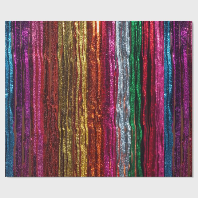 Rainbow Glitter Tinsel Strands PartyWrapping Paper Presentpapper (Platt)