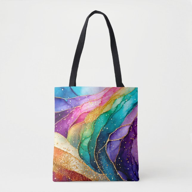 Rainbow Glitter Tote Bag Tygkasse (Framsida)