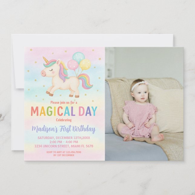 Rainbow Glitter Unicorn Birthday bjudande Inbjudningar (Framsida)