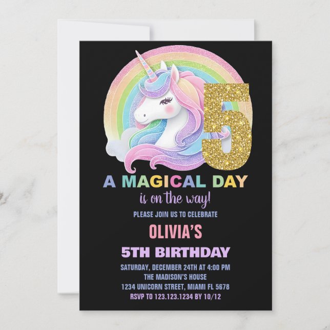 Rainbow Glitter Unicorn Birthday Bjuder Inbjudningar (Framsida)