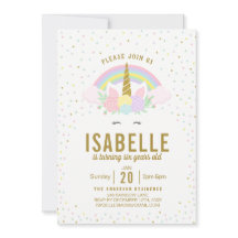 Rainbow Glitter Unicorn Födelsedagsfest inbjudan