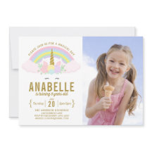 Rainbow Glitter Unicorn Photo Birthday-inbjudan
