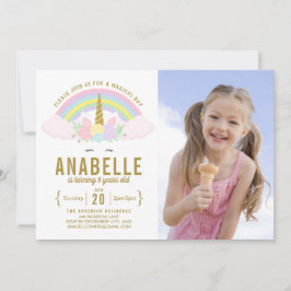 Rainbow Glitter Unicorn Photo Birthday-inbjudan Inbjudningar