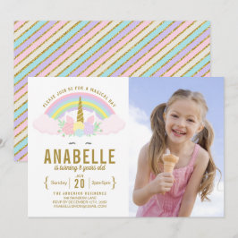 Rainbow Glitter Unicorn Photo Birthday-inbjudan Inbjudningar