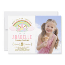 Rainbow Glitter Unicorn Photo Birthday-inbjudan