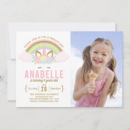 Rainbow Glitter Unicorn Photo Birthday-inbjudan Inbjudningar