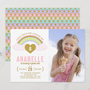 Rainbow Glitter Unicorn Photo Birthday-inbjudan Inbjudningar