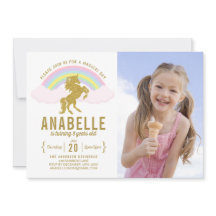 Rainbow Glitter Unicorn Photo Birthday-inbjudan