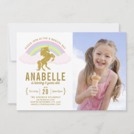 Rainbow Glitter Unicorn Photo Birthday-inbjudan Inbjudningar
