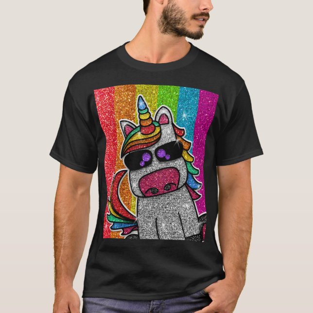 Rainbow Glitter Unicorn Sparkly LGBT Sparkles Cute T Shirt (Framsida)