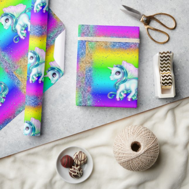 Rainbow Glitter Unicorns Presentpapper (Skapare uppladdad)