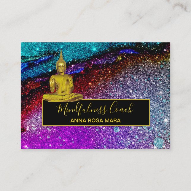 *~* Rainbow Glitter Universe Buddha Meditation Visitkort (Framsida)