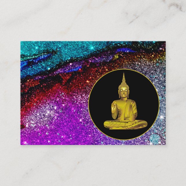 *~* Rainbow Glitter Universe Meditation Buddha  Visitkort (Framsida)