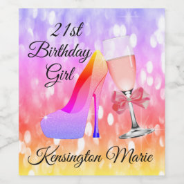 Rainbow Gnistra Birthday Rosa Sparkling Vin etiket Vinflaska Etikett