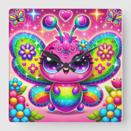 Rainbow Gnistra Butterfly Fyrkantig Klocka