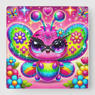Rainbow Gnistra Butterfly Fyrkantig Klocka