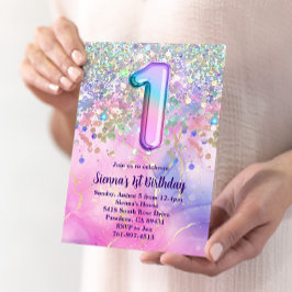 Rainbow Gnistra Glitter 1:a födelsedagen Party Inbjudningar
