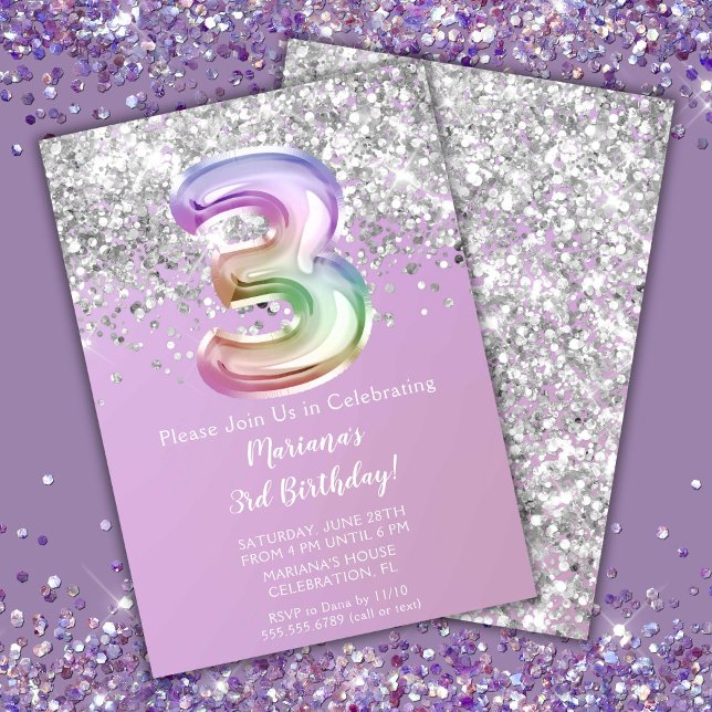 Rainbow Gnistra Glitter Girl Tredrd Birthday Party Inbjudningar (Skapare uppladdad)
