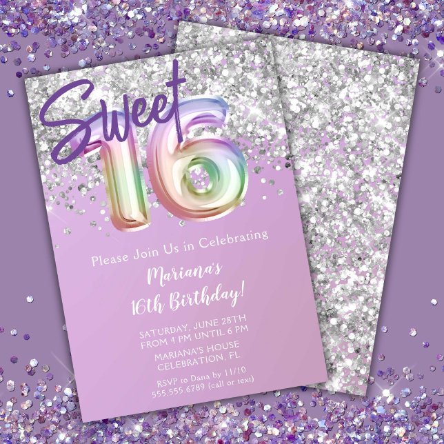 Rainbow Gnistra Glitter Sweet 16:e Födelsedagsfest Inbjudningar (Skapare uppladdad)
