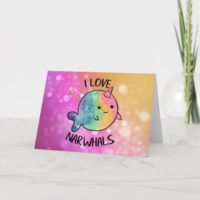 Rainbow Gnistra I Kärlek Narwhals Kort (Framsida)