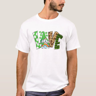 Rainbow Gnome Grönt Play Leopard St patricks day T Shirt