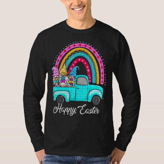 Rainbow gnomes with Bunny Eggs Hunting Lastbil Eas T Shirt (Framsida)