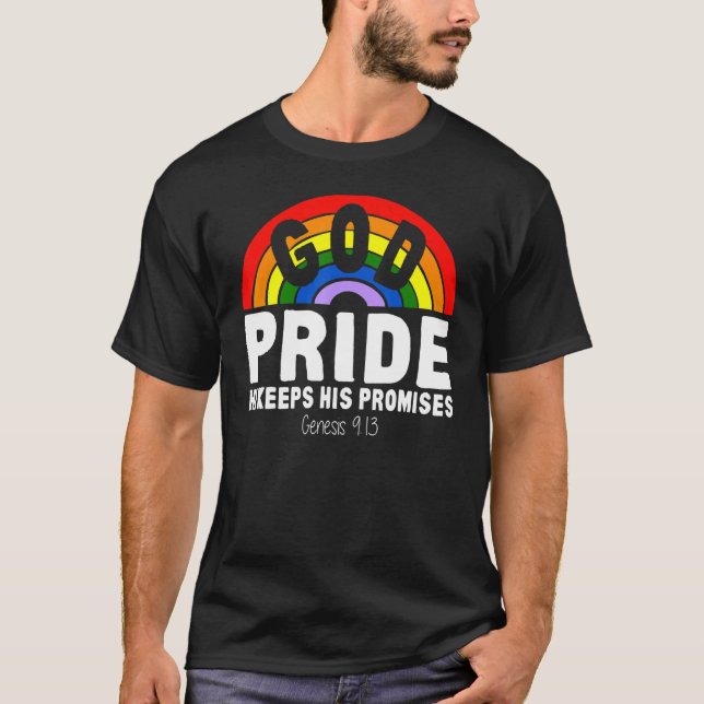Rainbow God Pride Han Behållor sina löften Genesis T Shirt (Framsida)
