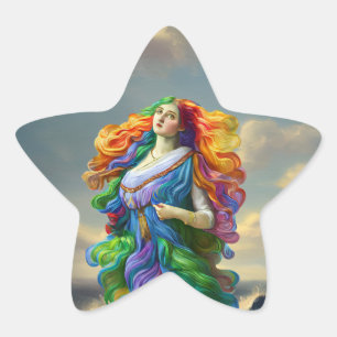 Rainbow Goddess digitala målning originalkonstverk Stjärnformat Klistermärke