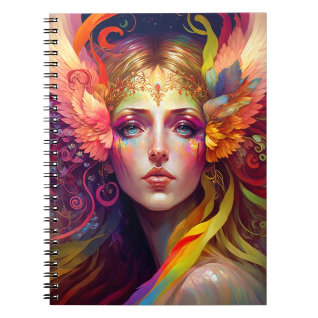 Rainbow Goddess Fantasy Art Anteckningsbok (Framsidan)