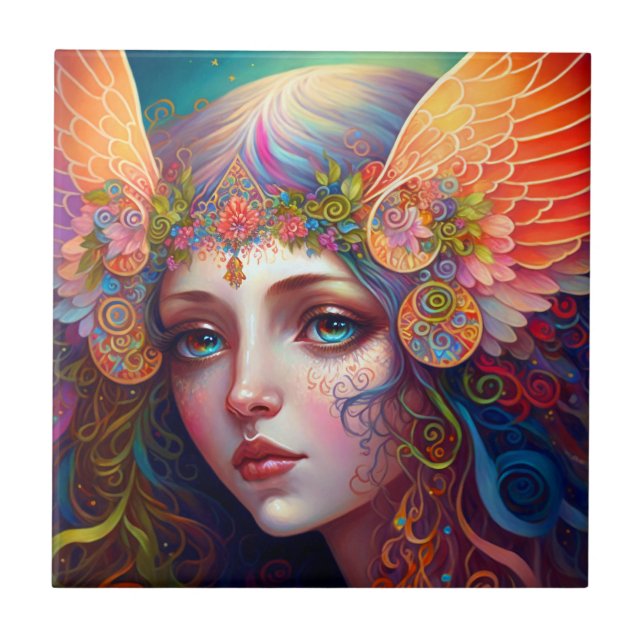Rainbow Goddess Fantasy Art Ceramic Tile Kakelplatta (Framsidan)