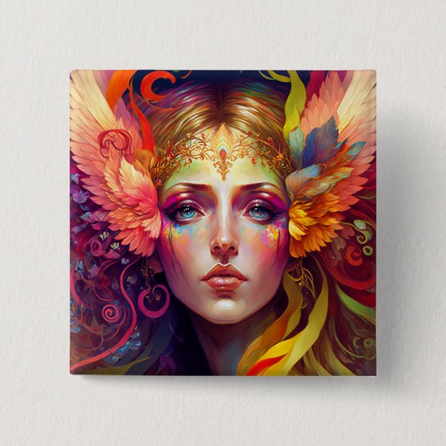 Rainbow Goddess Fantasy Art Knapp (Framsida)